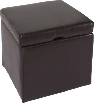 Hhg Hhg - Poggiapiedi Pouf Contenitore Sgabello Elegante Onex Pelle 44x44x45cm Fsc Marrone