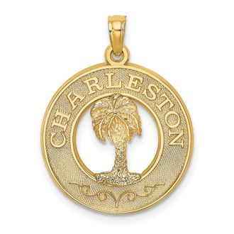 Diamond2Deal 14k Yellow Gold CHARLESTON Palm Tree Charm Pendant