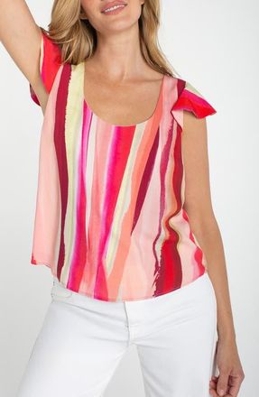 Liverpool L.A. Print Flutter Sleeve Top in Pink Multi at Nordstrom, Size X-Large