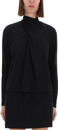 Versace Jeans Couture Black Draped Collar Pleated Shirt