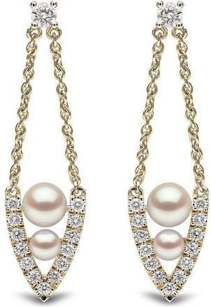Yoko London 18kt yellow gold diamond pearl Sleek earrings - women - Diamond/18kt Yellow Gold/Akoya Pearl - One Size
