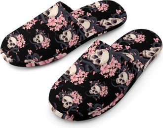 Generic Skull with Snake Flower Mens Flannel Slipper Soft Comfy House Shoes Non Slip Winter Warm Indoor Outdoor Slippers