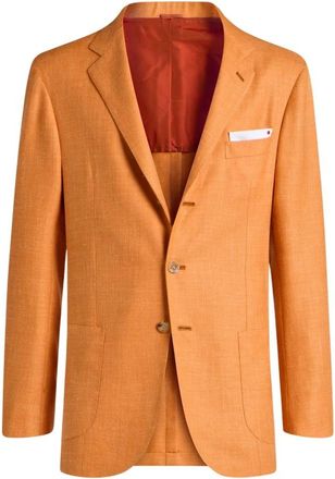 Kiton Cashmere- Wol- Zijde en Linnenmix Single-Breasted Jas - Heren - Blazers - Oranje - 3XL - Wol - Jassen