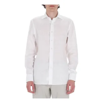 Borriello Casual Shirts, male, White, Size: 2XL Linen Shirt