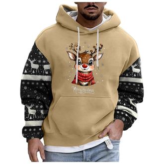 Generic Mens Hoodie Christmas Costume 3D Printed Reindeer Long Sleeve Jumper Christmas Hoodies for Men Ugly Xmas Jumper Sweaters Pullover Xmas Sweatshirt Jump