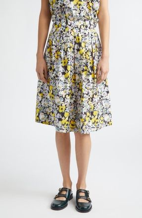 Marni Pop Flowers Print High Waist Cotton Skirt in Pfy56 Maize at Nordstrom, Size 40
