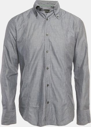 Emporio Armani Dark Grey Striped Cotton Button Front Shirt
