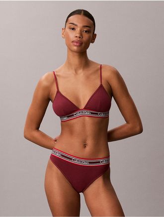 Calvin Klein Womens Icon Cotton Modal Rib Stripe Triangle Bra - Red - XL