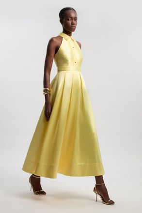 Karen Millen Womens Twill Collared Maxi Dress - Yellow - Size 10 UK