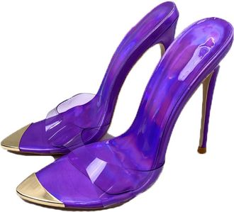 Generic Purple,4.5 UK,Womens Clear Heels Sandals Transparent Stiletto Heel Slippers Backless Peep Toe Slip on Heeled Mules Pointed Toe Dressy Shoes