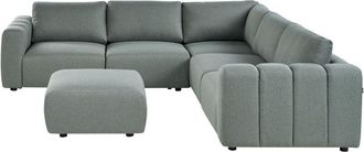 Beliani Modular Left Hand Sofa with Ottoman Green Fabric Sectional Corner Couch Modern Living Room KIVVIK