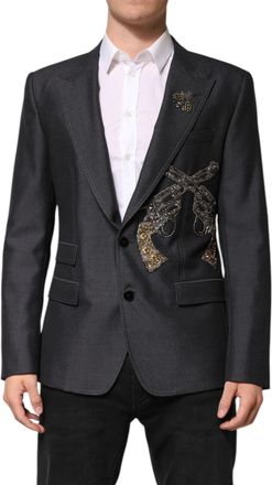 Dolce & Gabbana Dark Gray Bee Embroidery SICILIA Coat Mens Blazer