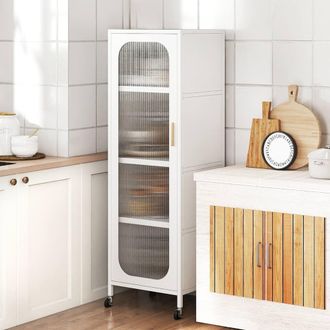 Costway Costway 5-Tier Metal Storage Cabinet Tall Kitchen Pantry w/Adjustable Shelves in White