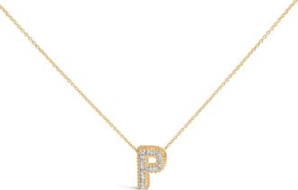House of Brilliance Yellow Gold Vermeil.925 Sterling Silver Diamond Accent A-Z Initial Bubble Pendant Necklace