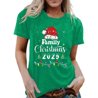 Generic Christmas t Shirt Merry Christmas Tops for Women UK Xmas Graphic Tshirt Ladies Holiday Vacation Clothes Funny Printed Tee Green