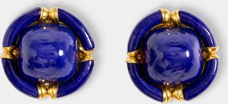 Mahnaz Collection Womens Vintage 1960s Archimede Seguso Italian Yellow Gold, Murano Glass and Rhinestone Clip-On Earrings