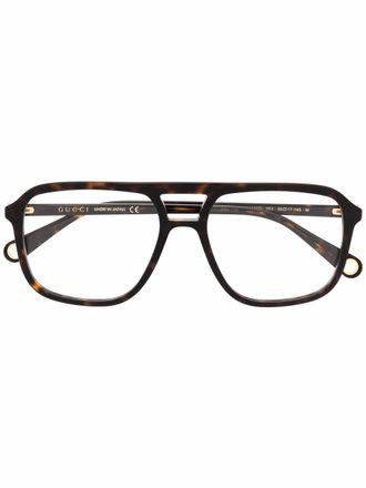 Gucci Occhiali stile pilota con effetto tartarugato - Marrone