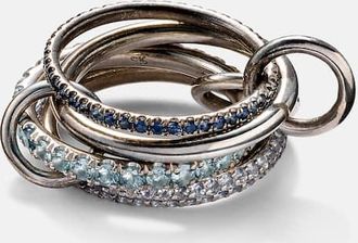 Spinelli Kilcollin Iris sterling silver linked ring with sapphires, aquamarine and tanzanite