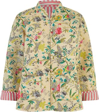 Yumi Stone Floral Print Reversible Cotton Quilted Jacket 10 Cream
