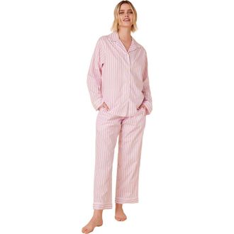 The Cats Pajamas Luxe Pima Pajama Set Conversational in Classic Stripe Pink at Nordstrom, Size X-Small