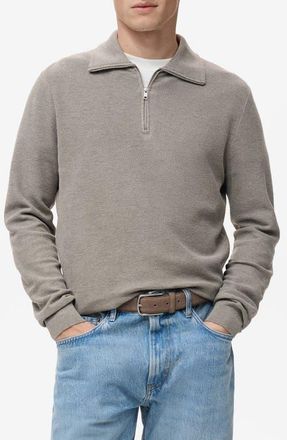 Mango Half Zip Piqu&eacute; Sweater in Mink Grey at Nordstrom, Size Small