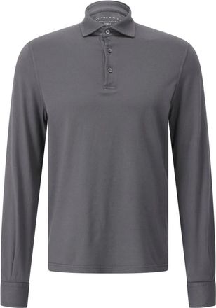 Fedeli Katoenen Polo Shirt met Lange Mouwen - Heren - Polos - Grijs - S - Katoen - Tops