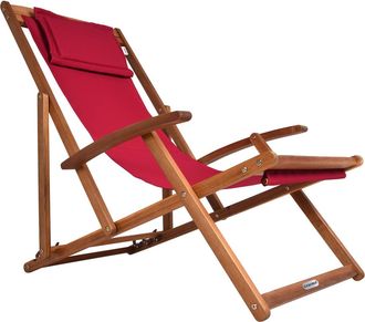 Deuba Casaria Tumbona Plegable Madera De Acacia Carga 160kg Silla Jard&iacute;n Playa Transpirable Ajustable Bal&oacute;n Terraza Patio Rojo