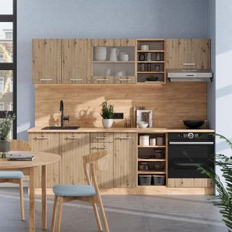 Vicco Mueble De Cocina R-line, Roble Artesanal/roble Dorado, 240 Cm, Et M&aacute;rmol