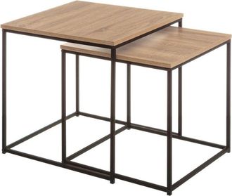 Unimasa Set de 2 mesitas nido auxiliares de MDF con patas de metal negro