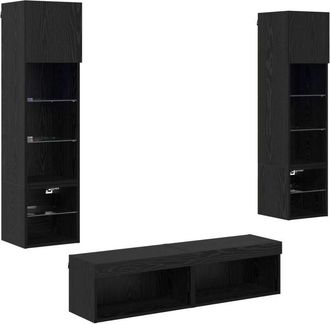 vidaXL TV Wall Unit Wall-mounted 6 pcs Black Oak Engineered Wood vidaXL