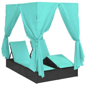vidaXL Tumbona Doble Con Techito Negro 205 X 129 X 200 Cm Rat&aacute;n Pe Vidaxl
