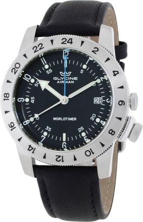 Glycine Airman Vintage GMT Quartz Black Dial Mens Watch GL1048