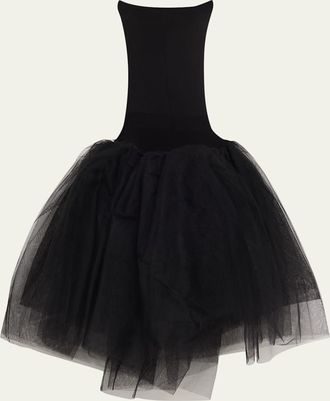 Junya Watanabe Drop-Waist Sheer Tulle Midi Skirt
