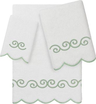 Linum Home Textiles 100% Turkish Cotton Symmetra Scallop 3Pc Embellished Towel Set