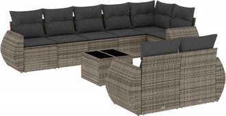 vidaXL Set De Muebles De Jard&iacute;n 9 Pzas Y Cojines Rat&aacute;n Sint&eacute;tico Gris Vidaxl