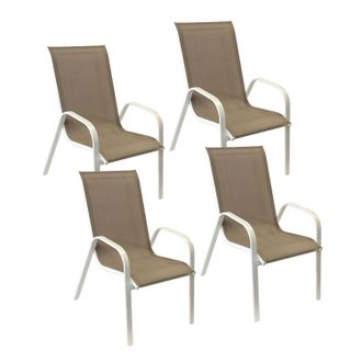 Happy Garden Lote De 4 Sillas Marbella En Textileno Topo Aluminio Blanco