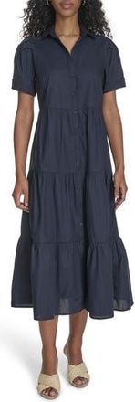 Calvin Klein Short Sleeve Cotton Tiered Maxi Dress in Indigo at Nordstrom Rack, Size 14