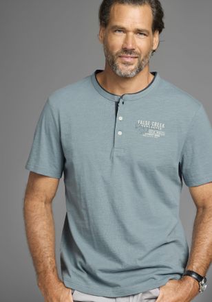 Man's World Henleyshirt MANS WORLD, Herren, Gr. 5XL (72/74), blau (blau melange), Single Jersey, Obermaterial: 100% Baumwolle, bedruckt, meliert, normal, Rundhals