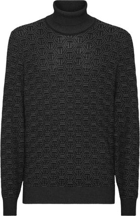 Philipp Plein Turtle Neck Monogram - Heren - Coltruien - Zwart - 3XL - Wol - Truien & Vesten