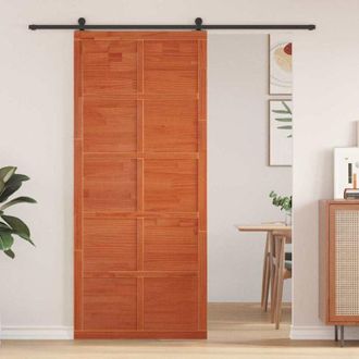 vidaXL Puerta Corrediza Marr&oacute;n Madera Maciza De Pino Vidaxl