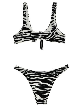 The Attico Zebra-Print Lycra Bikini - Black