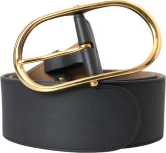 Dolce & Gabbana Mens Black Leather Classic Metal Oval Buckle Belt Calf