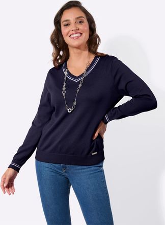 Casual Looks V-Ausschnitt-Pullover CASUAL LOOKS V-Pullover, Damen, Gr. 36, marine, 100% Baumwolle, Pullover V-Ausschnitt-Pullover