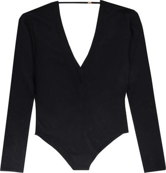 Saint Laurent Zwarte T-shirts en Polos met V-hals - Dames - Bodies - Zwart - M - Wol - Tops