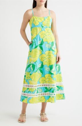 Lilly Pulitzer Haliey Floral Print Midi Dress in Blue Curacao Rose Bud at Nordstrom, Size 10