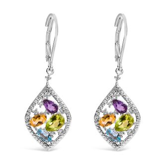 House of Brilliance Sterling Silver Diamond Accent Multi Stone Rhombus Drop Earrings