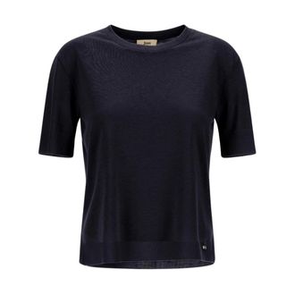 Herno T-Shirts, female, Blue, Size: 2XL Glam Knit Effect T-Shirt