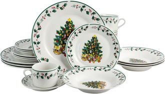 Gibson Home 20 Piece Ceramic Christmas Tree Trimming Dinnerware Set in White at Nordstrom