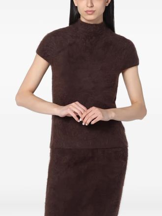 Soft Goat Top a maniche corte con collo rialzato - Marrone