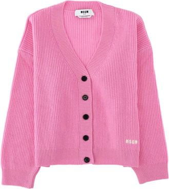 Msgm Pink Ribbed Knit Wool Cashmere Cardigan
